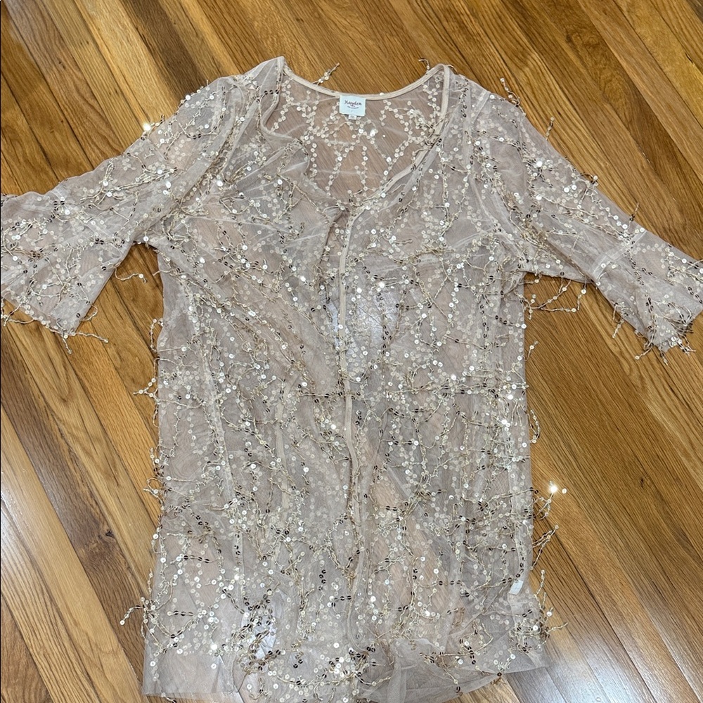 Hayden Sheer Sequin Tunic - Cream and Gold